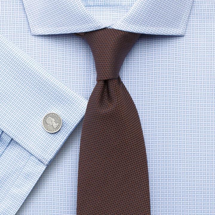 Charles Tyrwhitt Slim Fit Square Weave Spread Sky Blue Egyptian Cotton Dress Casual Shirt Single Cuff Size 17/35 By Charles Tyrwhitt