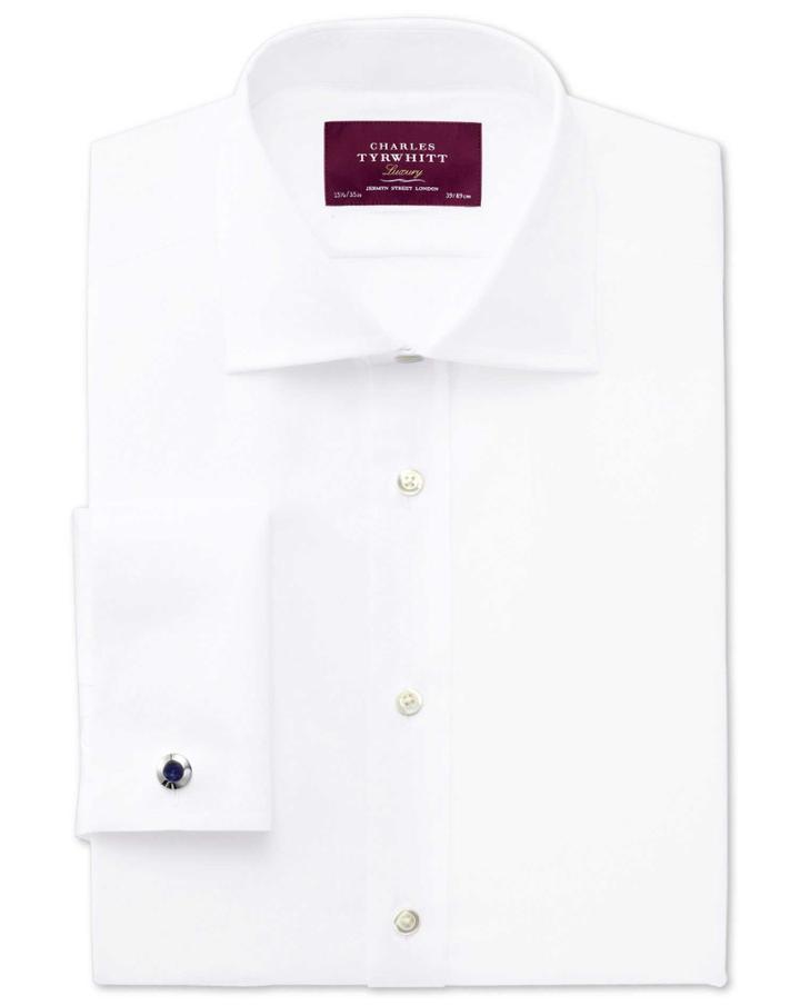 Charles Tyrwhitt Charles Tyrwhitt Classic Fit Semi-cutaway Collar Luxury Twill White Shirt