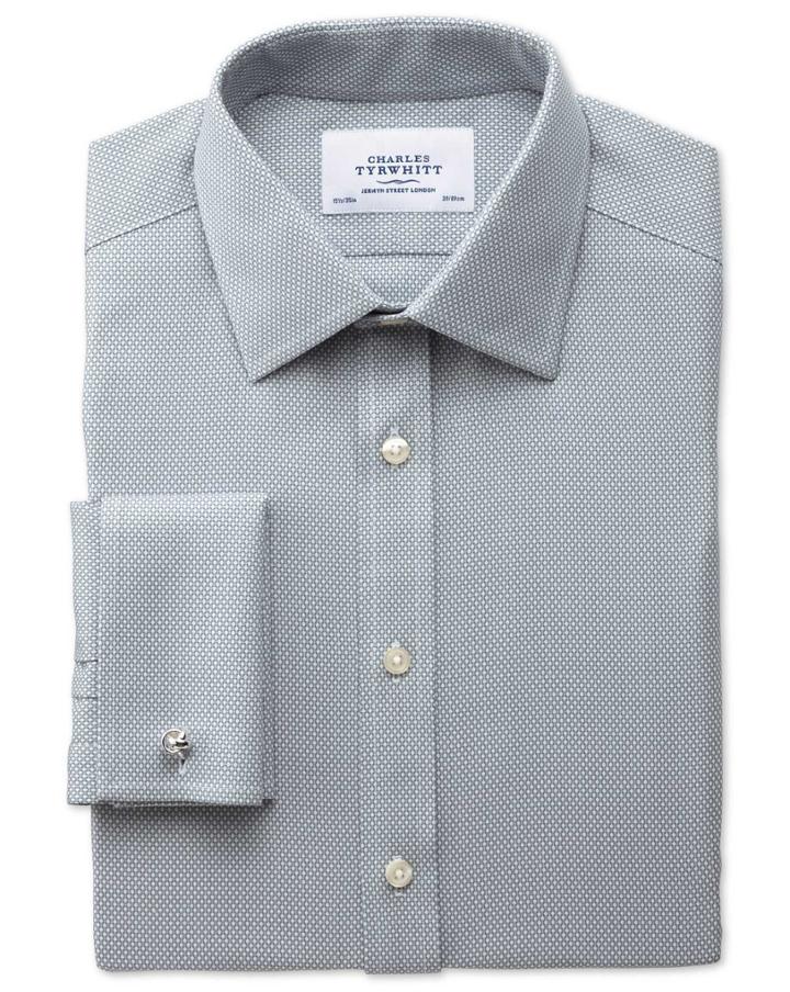 Charles Tyrwhitt Classic Fit Non-iron Honeycomb Grey Cotton Dress Shirt French Cuff Size 15.5/36 By Charles Tyrwhitt