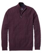  Wine Zip Neck Lambswool Cable Knit Sweater Size Xs By Charles Tyrwhitt