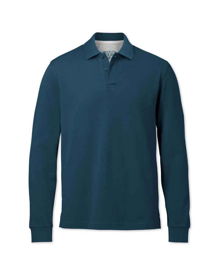 Charles Tyrwhitt Charles Tyrwhitt Classic Fit Teal Pique Long Sleeve Polo