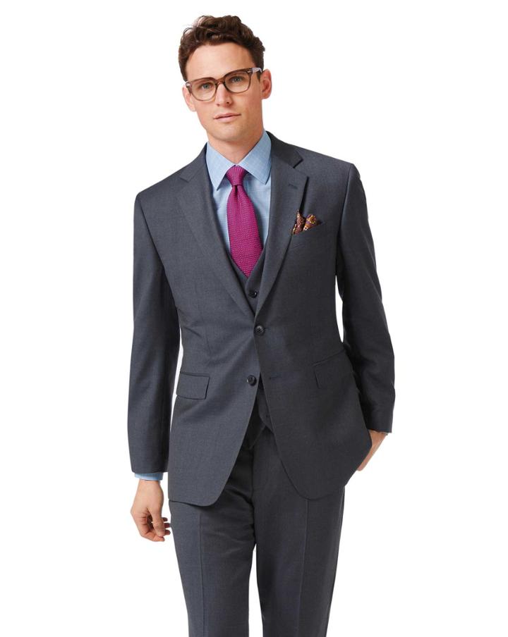  Steel Blue Classic Fit Twill Business Suit Wool Jacket Size 38 By Charles Tyrwhitt
