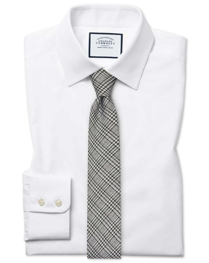  Extra Slim Fit White Egyptian Cotton Poplin Dress Shirt French Cuff Size 14.5/33 By Charles Tyrwhitt