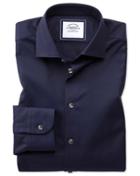 Charles Tyrwhitt Classic Fit Semi-spread Collar Business Casual Navy Textured Egyptian Cotton Dress Shirt Single Cuff Size 15.5/33 By Charles Tyrwhitt