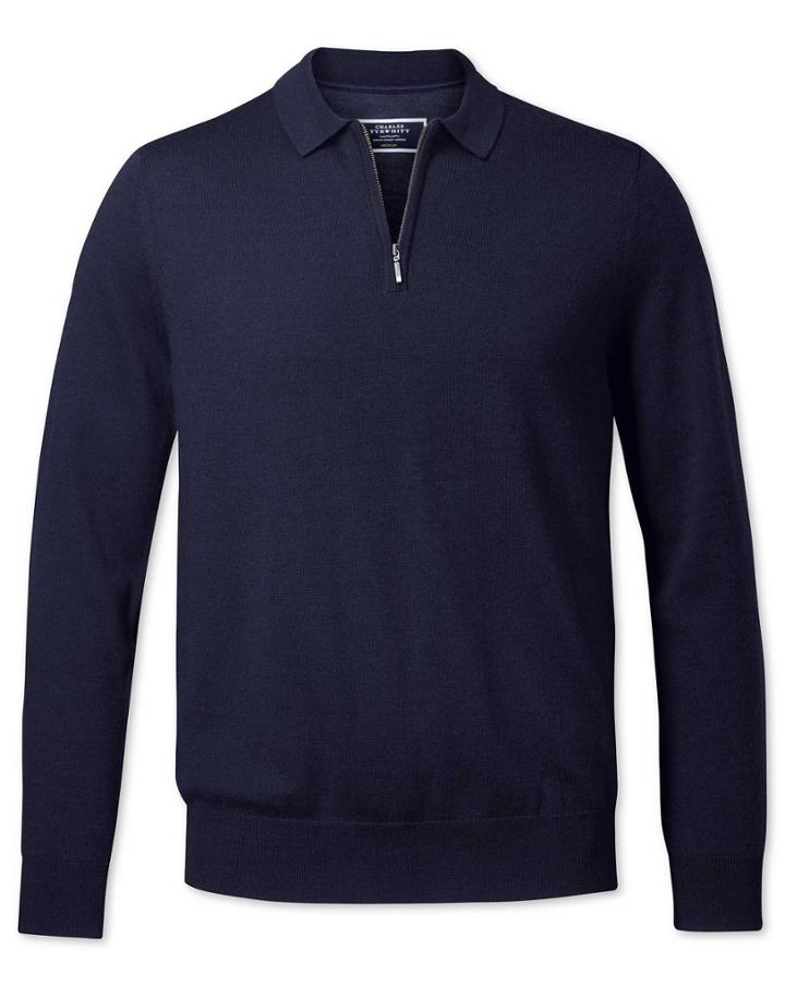  Navy Merino Zip Merino Wool Polo Collar Merino Wool Jumper Size Large By Charles Tyrwhitt
