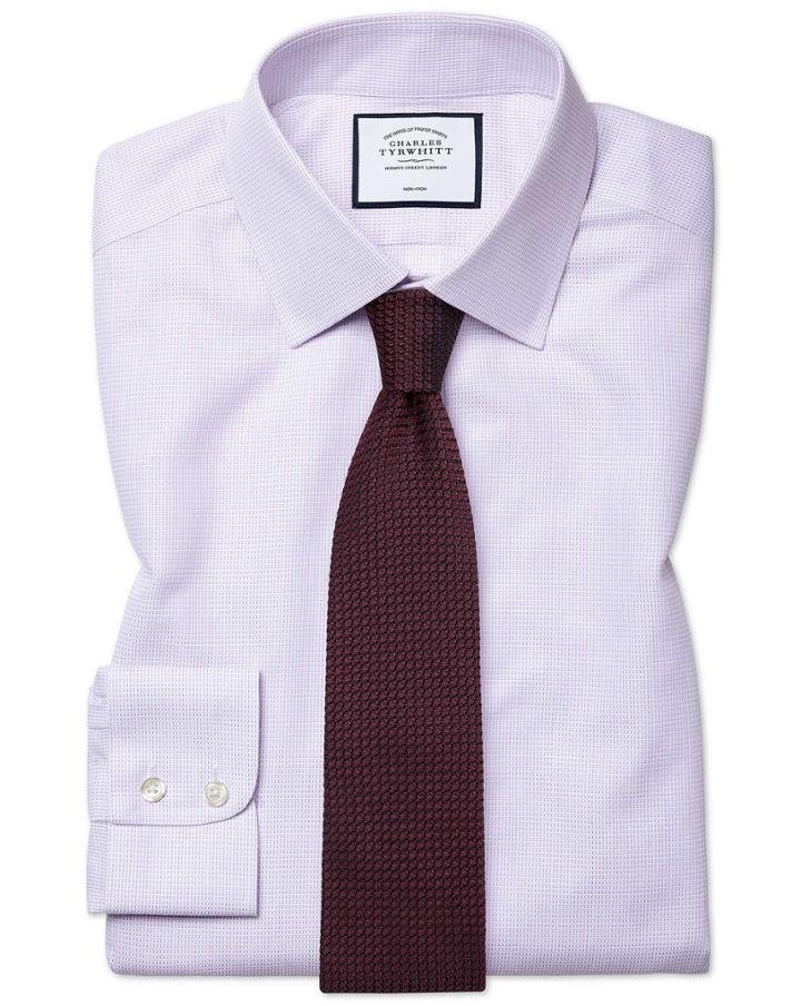  Classic Fit Non-iron Dash Weave Lilac Cotton Dress Shirt French Cuff Size 15/33 By Charles Tyrwhitt