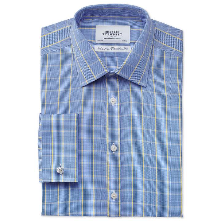 Charles Tyrwhitt Charles Tyrwhitt Blue And Gold Prince Of Wales Check Non-iron Extra Slim Fit Shirt (14.5 - 33)