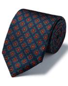  Navy Silk Medallion Print Textured English Luxury Tie By Charles Tyrwhitt