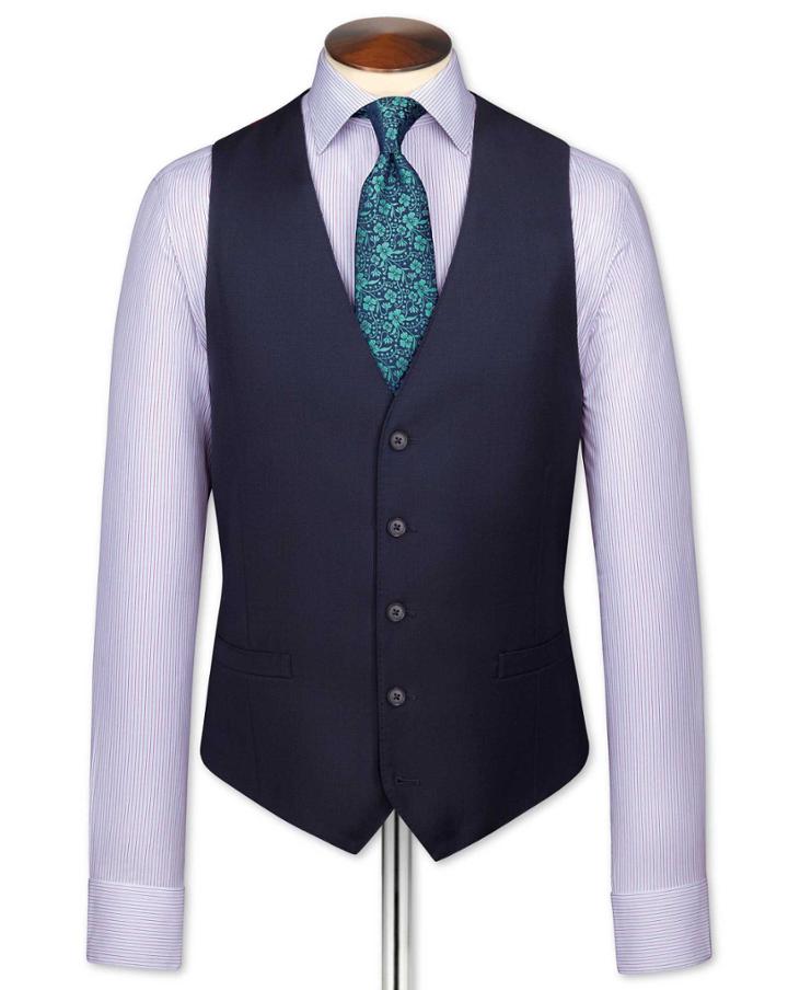  Ink Blue Adjustable Fit Birdseye Travel Suit Wool Vest Size W36 By Charles Tyrwhitt