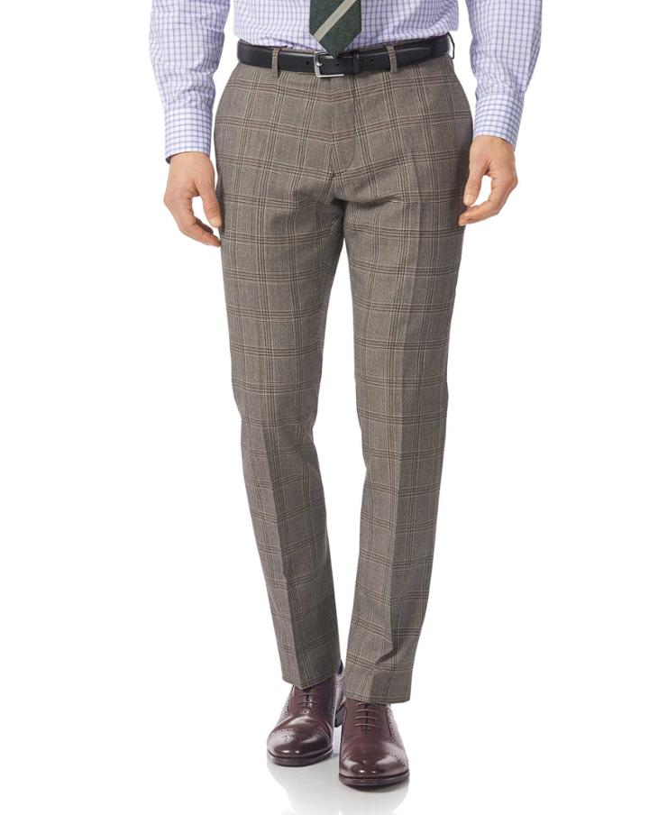  Grey Slim Fit British Prince Of Wales Check Luxury Suit Wool Pants Size W32 L34 By Charles Tyrwhitt