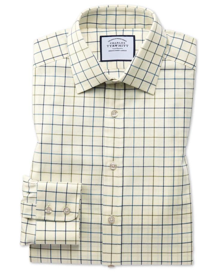  Classic Fit Navy And Green Tattersall Country Check Cotton Dress Shirt Single Cuff Size 15.5/33 By Charles Tyrwhitt