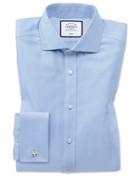  Slim Fit Non-iron Sky Blue Herringbone Cotton Dress Shirt French Cuff Size 14.5/33 By Charles Tyrwhitt