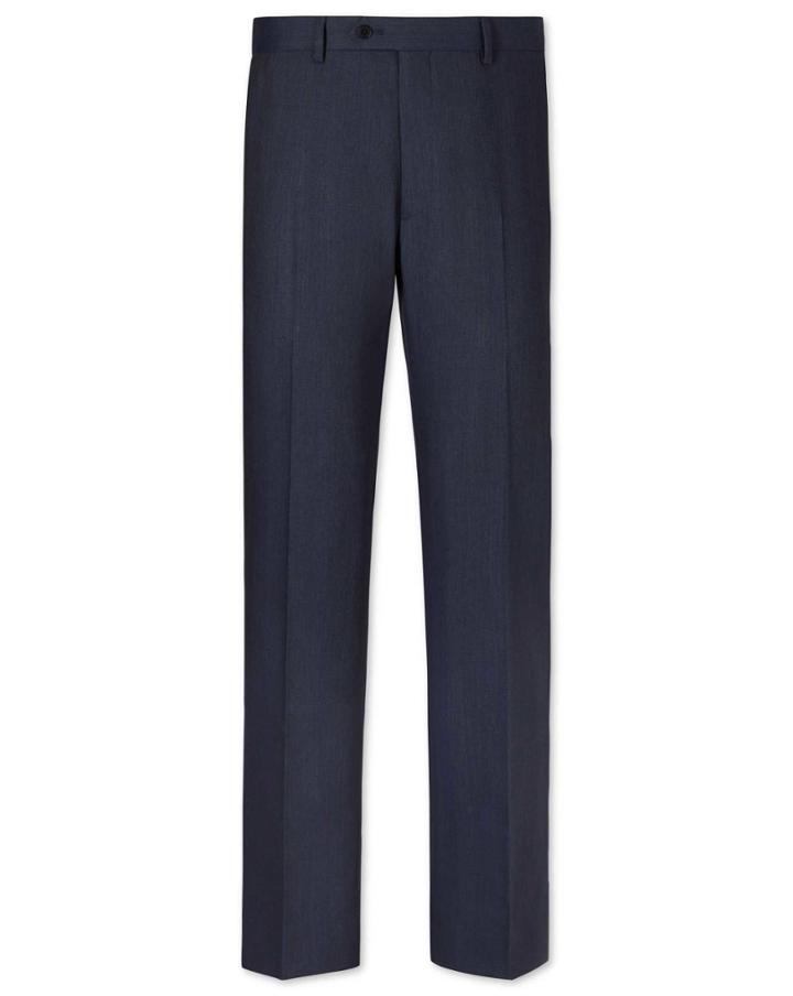 Charles Tyrwhitt Charles Tyrwhitt Airforce Blue Classic Fit Herringbone Business Suit Wool Pants Size W32 L32