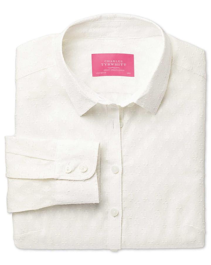 Charles Tyrwhitt Charles Tyrwhitt Women's Semi-fitted Floral White Essential Cotton Shirt Size 6