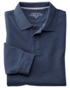 Charles Tyrwhitt Indigo Melange Pique Long Sleeve Cotton Polo Size Large By Charles Tyrwhitt