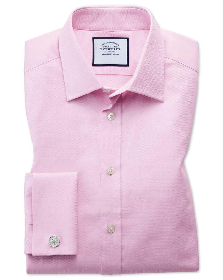 Charles Tyrwhitt Slim Fit Egyptian Cotton Trellis Weave Pink Dress Shirt French Cuff Size 14.5/33 By Charles Tyrwhitt