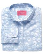 Charles Tyrwhitt Charles Tyrwhitt Women's Semi-fitted Cotton Floral Sky And White Poplin Shirt Size 6
