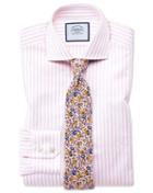 Charles Tyrwhitt Slim Fit Spread Collar Textured Stripe Pink And White Cotton Dress Shirt Single Cuff Size 15/33 By Charles Tyrwhitt