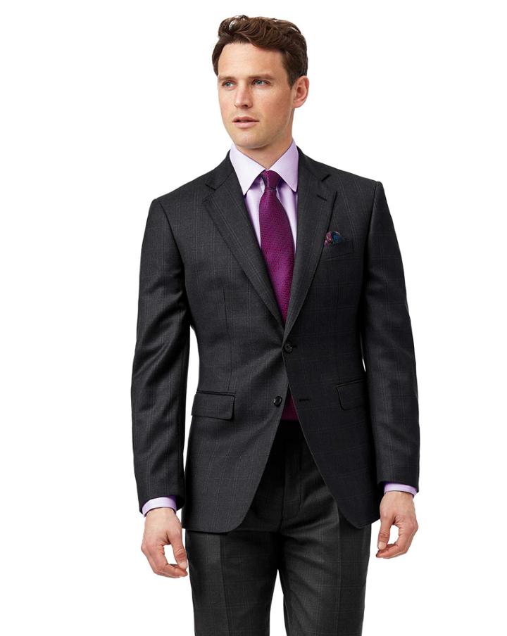  Grey Slim Fit Birdseye Travel Suit Wool Jacket Size 40 By Charles Tyrwhitt