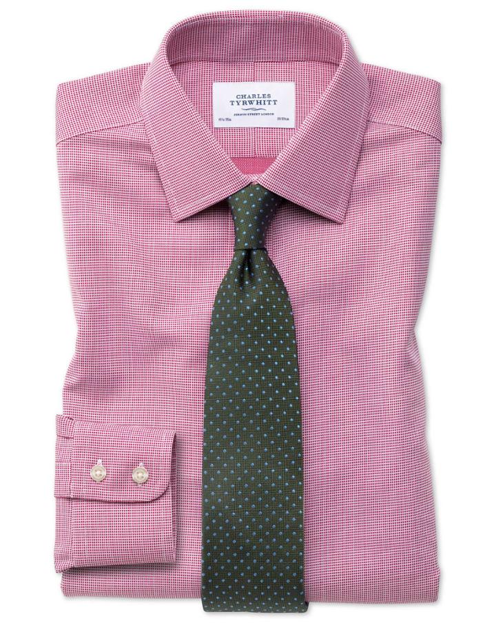  Extra Slim Fit Non-iron Square Weave Magenta Cotton Dress Shirt French Cuff Size 14.5/32 By Charles Tyrwhitt
