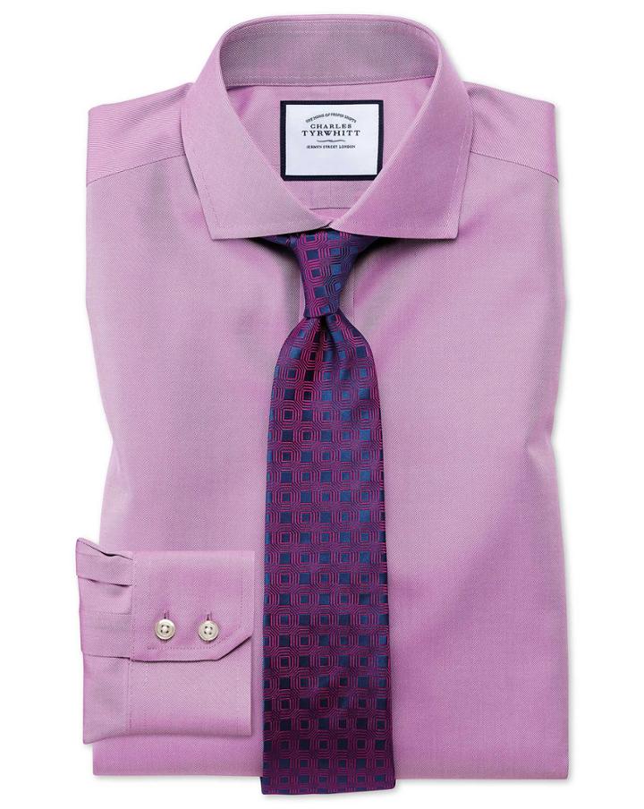  Slim Fit Spread Collar Non-iron Twill Violet Cotton Dress Shirt French Cuff Size 14.5/33 By Charles Tyrwhitt