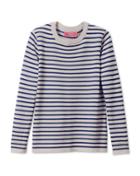 Charles Tyrwhitt Charles Tyrwhitt Women's Silver And Navy Stripe Merino Wool Crew Neck Sweater