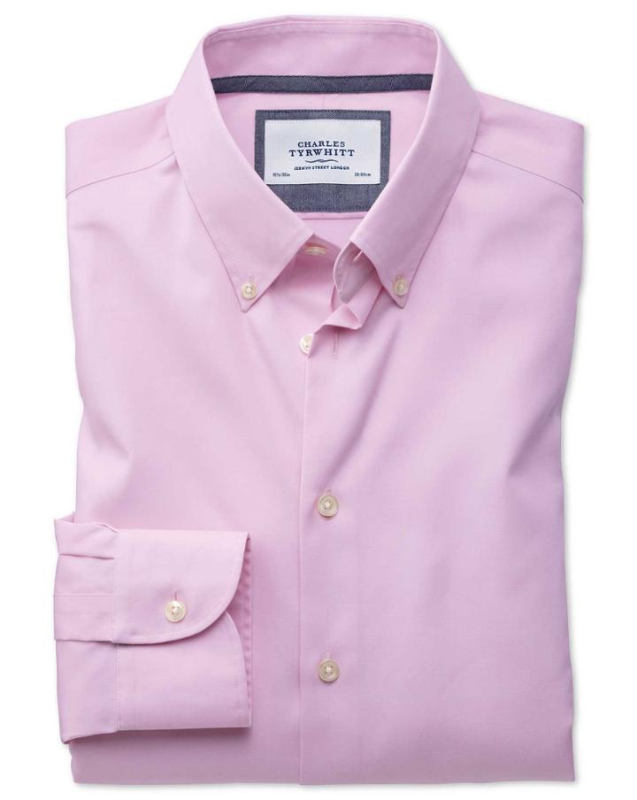 Charles Tyrwhitt Classic Fit Button-down Business Casual Non-iron Light Pink Cotton Dress Shirt Single Cuff Size 15/33 By Charles Tyrwhitt