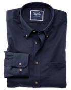 Charles Tyrwhitt Classic Fit Button-down Non-iron Twill Navy Cotton Casual Shirt Single Cuff Size Large By Charles Tyrwhitt