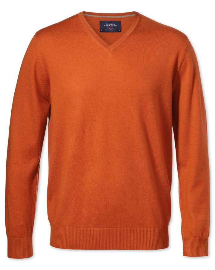 Charles Tyrwhitt Charles Tyrwhitt Orange Merino Wool V-neck Sweater Size Large