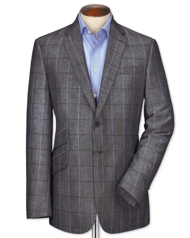 Charles Tyrwhitt Charles Tyrwhitt Slim Fit Navy Checkered Luxury Wool Linen Wool Jacket Size 38