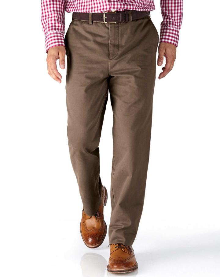 Charles Tyrwhitt Charles Tyrwhitt Light Brown Classic Fit Flat Front Cotton Chino Pants Size W30 L38