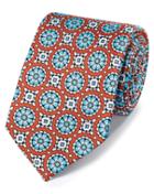  Orange Circle Medallion Print Silk English Luxury Tie By Charles Tyrwhitt