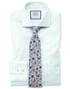 Charles Tyrwhitt Slim Fit Spread Collar Textured Stripe Green And White Cotton Dress Shirt Single Cuff Size 15/33 By Charles Tyrwhitt