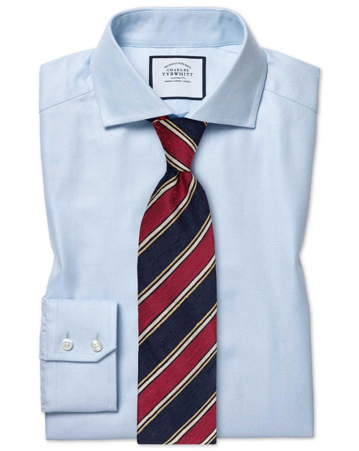  Extra Slim Fit Cutaway Collar Cotton Stretch With Tencel&trade; Blue Cotton Tencel Dress Shirt Single Cuff Size 14.5/32 By Charles Tyrwhitt