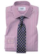  Classic Fit Bengal Stripe Purple Cotton Dress Shirt French Cuff Size 15.5/33 By Charles Tyrwhitt