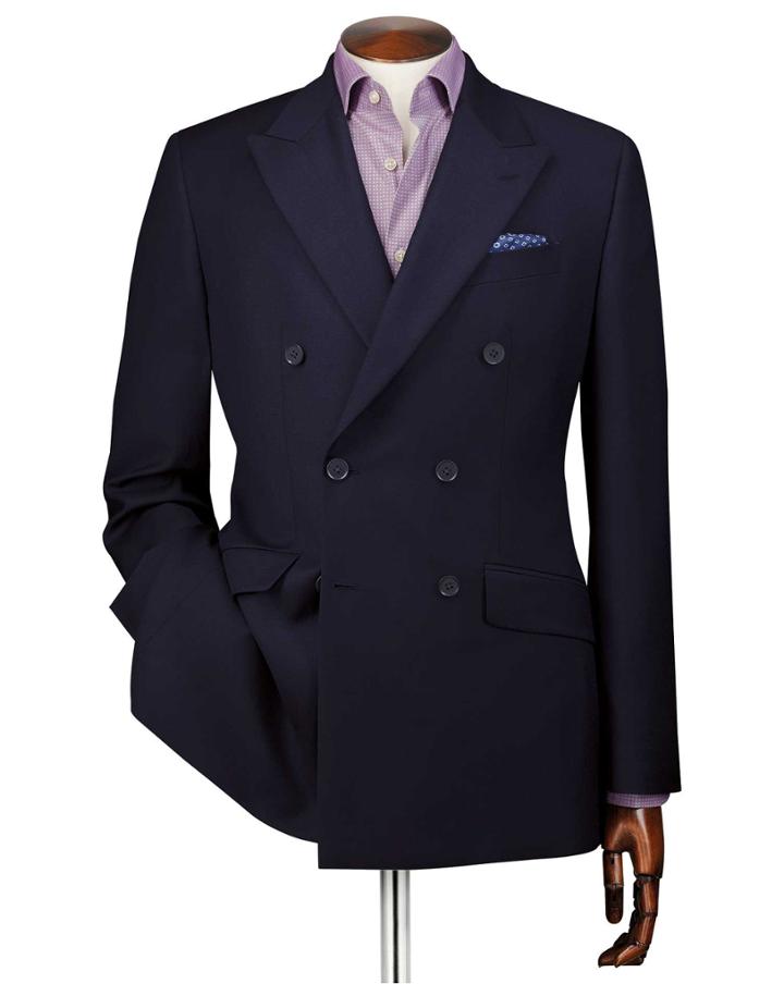  Classic Fit Navy Double Breasted Wool Perfect Wool Blazer Size 38 By Charles Tyrwhitt