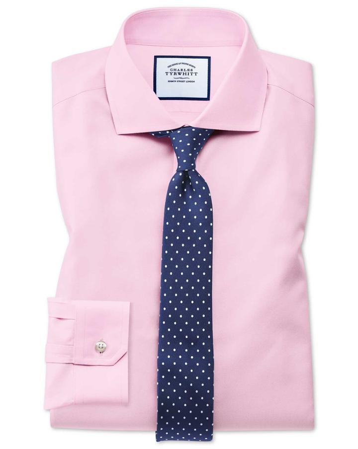 Charles Tyrwhitt Super Slim Fit Spread Collar Non-iron Twill Pink Cotton Dress Shirt Single Cuff Size 14.5/33 By Charles Tyrwhitt