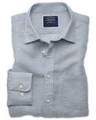  Slim Fit Light Grey Tencel&trade; With Linen Casual Shirt Single Cuff Size Large By Charles Tyrwhitt