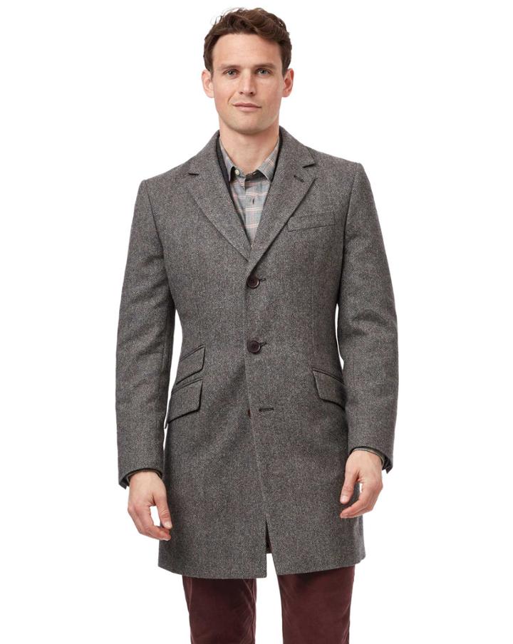  Brown Herringbone British Wool Epsom Wool Coat Size 38 By Charles Tyrwhitt