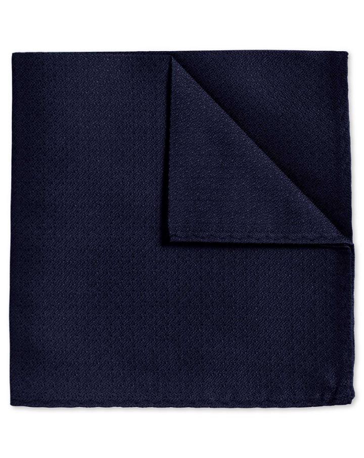  Navy Textured Plain Classic Silk Pocket Square By Charles Tyrwhitt