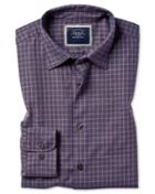  Slim Fit Purple Check Cotton With Tencel&trade; Single Cuff Size Large By Charles Tyrwhitt