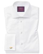  Extra Slim Fit Semi-spread Collar Luxury Twill White Egyptian Cotton Dress Shirt French Cuff Size 14.5/32 By Charles Tyrwhitt