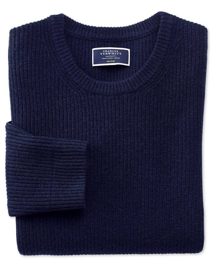 Charles Tyrwhitt Navy Lambswool Rib Crew Neck Sweater Size Medium By Charles Tyrwhitt