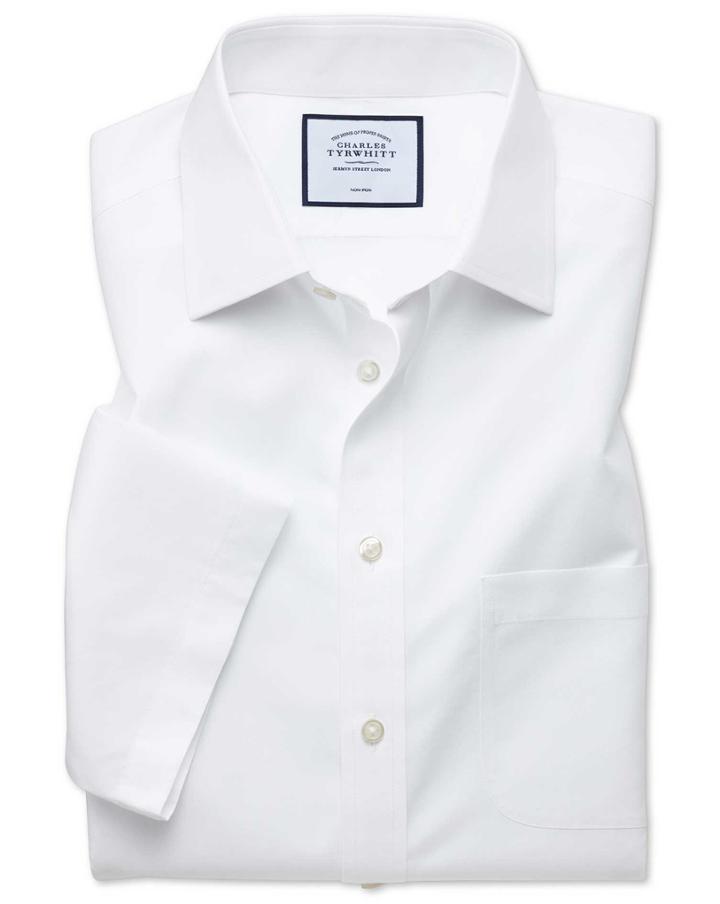  Classic Fit Non-iron White Tyrwhitt Cool Short Sleeve Cotton Dress Shirt Size 15/short By Charles Tyrwhitt