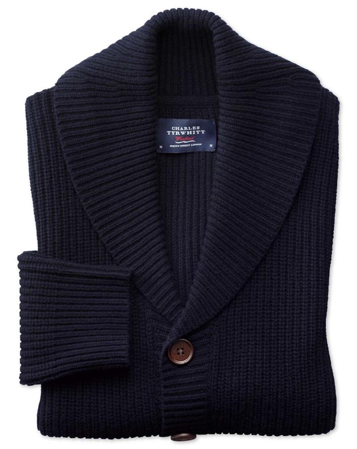 Charles Tyrwhitt Navy Rib Shawl Collar Wool Cardigan Size Large By Charles Tyrwhitt