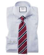 Charles Tyrwhitt Extra Slim Fit Button-down Non-iron Twill Mini Grid Check Navy Cotton Dress Shirt Single Cuff Size 14.5/32 By Charles Tyrwhitt