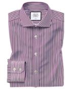  Slim Fit Non-iron Spread Collar Berry Twill Stripe Cotton Dress Shirt Single Cuff Size 15/34 By Charles Tyrwhitt