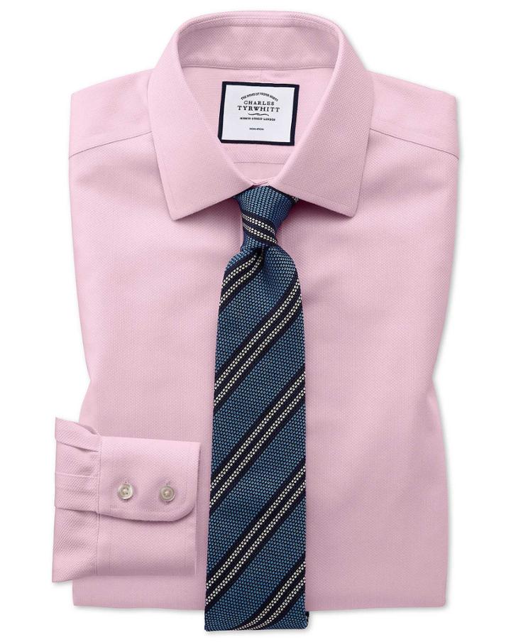  Classic Fit Non-iron Pink Arrow Weave Cotton Dress Shirt French Cuff Size 15.5/35 By Charles Tyrwhitt