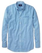 Charles Tyrwhitt Charles Tyrwhitt Classic Fit Non-iron Oxford Chambray Gingham Blue Cotton Dress Shirt Size Large