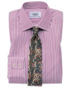  Slim Fit Bengal Stripe Purple Cotton Dress Shirt French Cuff Size 15/34 By Charles Tyrwhitt